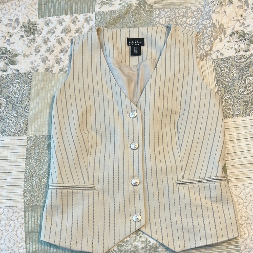 Nicole Miller Cream Striped Vest